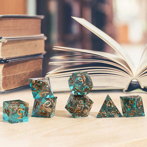 Empyrean Celestial Patron Warlock Dice in a Library